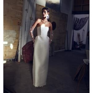 $1,500 New White Taffeta Tulip Column Structured Wedding Gown Dress